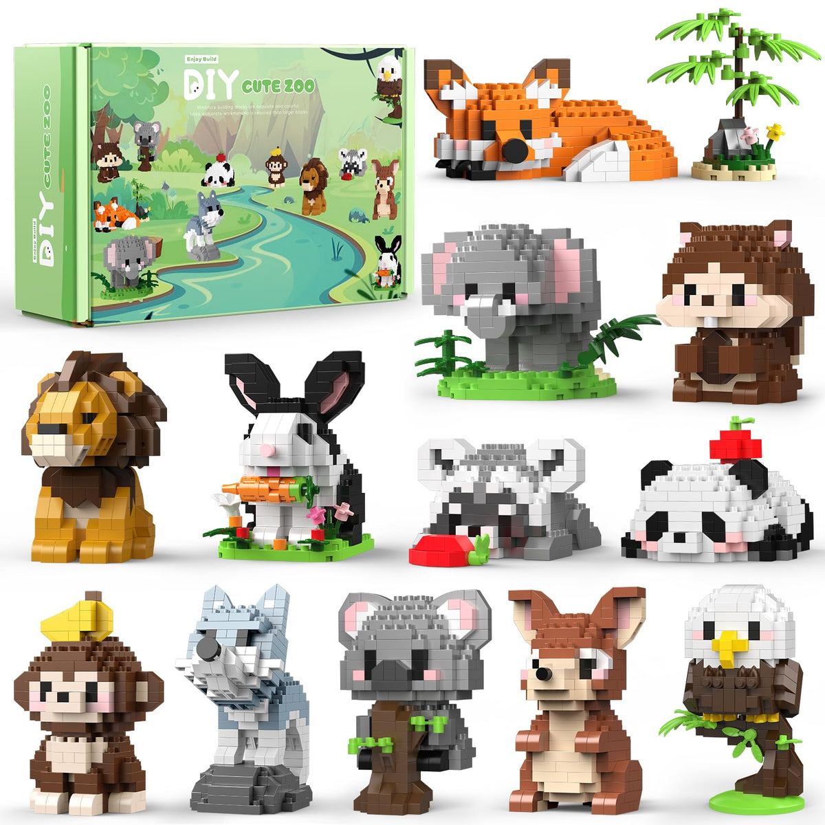 HIGH GODO 12 Pack Animal Party Favors Building Sets, Mini Animals Building Blocks Decor Model Kits, Goodie Bags Stuffers, Classr