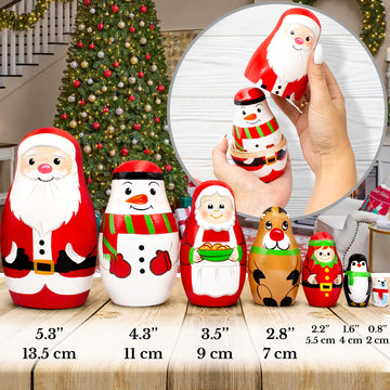 Aevvv Russian Matryoshka Dolls Set 7 Pcs - Christmas Nesting Dolls - Wooden Handmade Stacking Dolls - Christmas Decorations Gifts Ideas