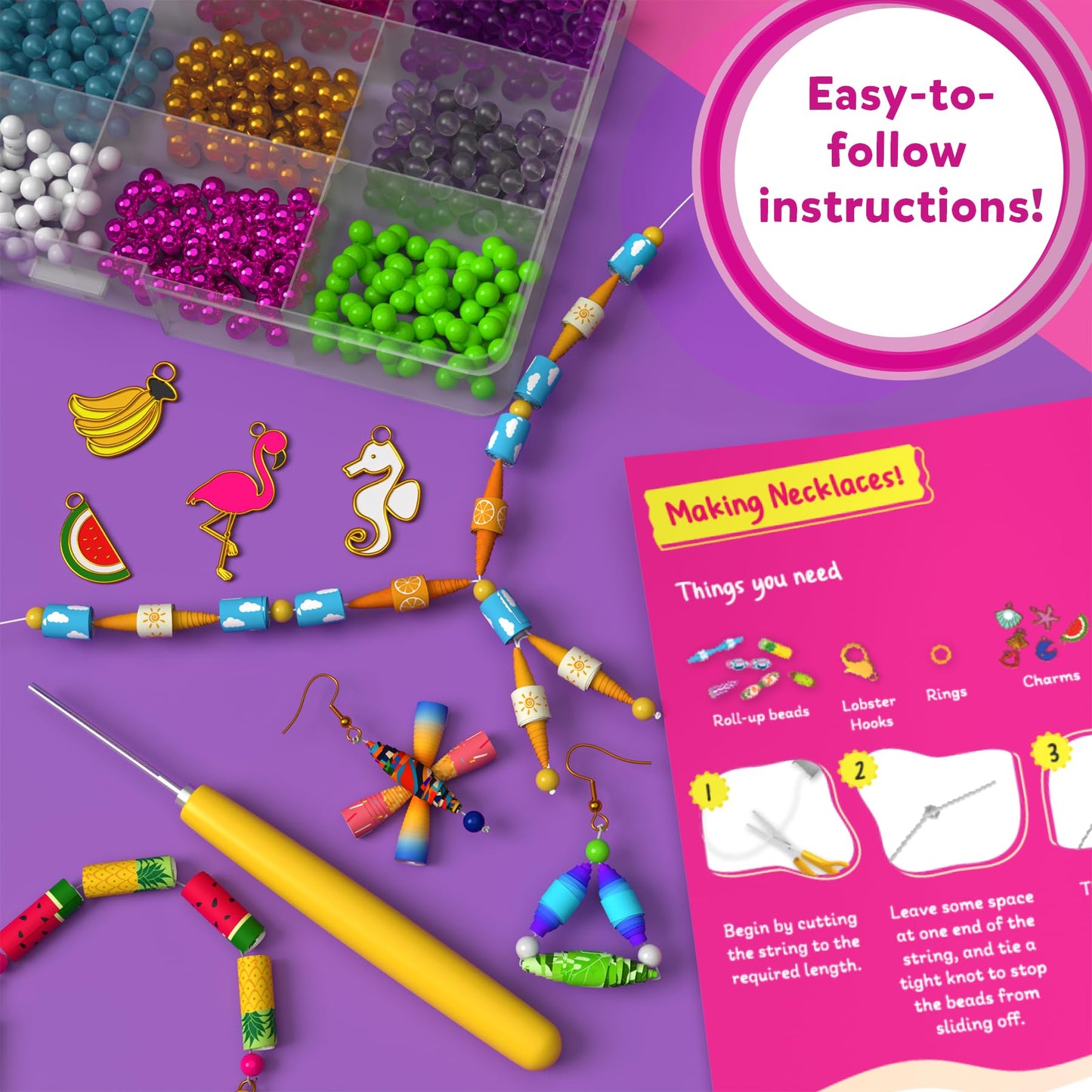 Skillmatics Craft Activity - Roll-up Beads Tropical Paradise DIY Kit, 500+ Charms & Beads, Jewelry Making Kit, Create 40+ Access