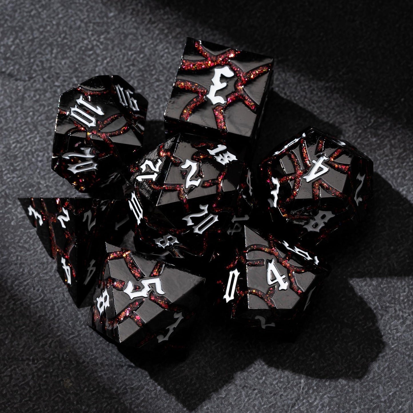 Soar Forge Metal Dice for DND - Beautiful Glitter Cracks Set Compatible with Dungeons and Dragons and Other RPG, Dice for D&D (G