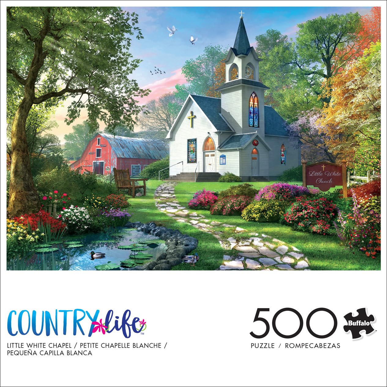 Buffalo Games 500 Piece Jigsaw Puzzle - Little White Chapel, Large, Cardboard, Multicolor, Model 33271, Ideal for Game Nights