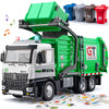 TAKGUD Garbage Truck Toy for Boys, 12" Friction Powered Green Truck with Lights, Sounds, 4 Trash Cans & Sorting Cards