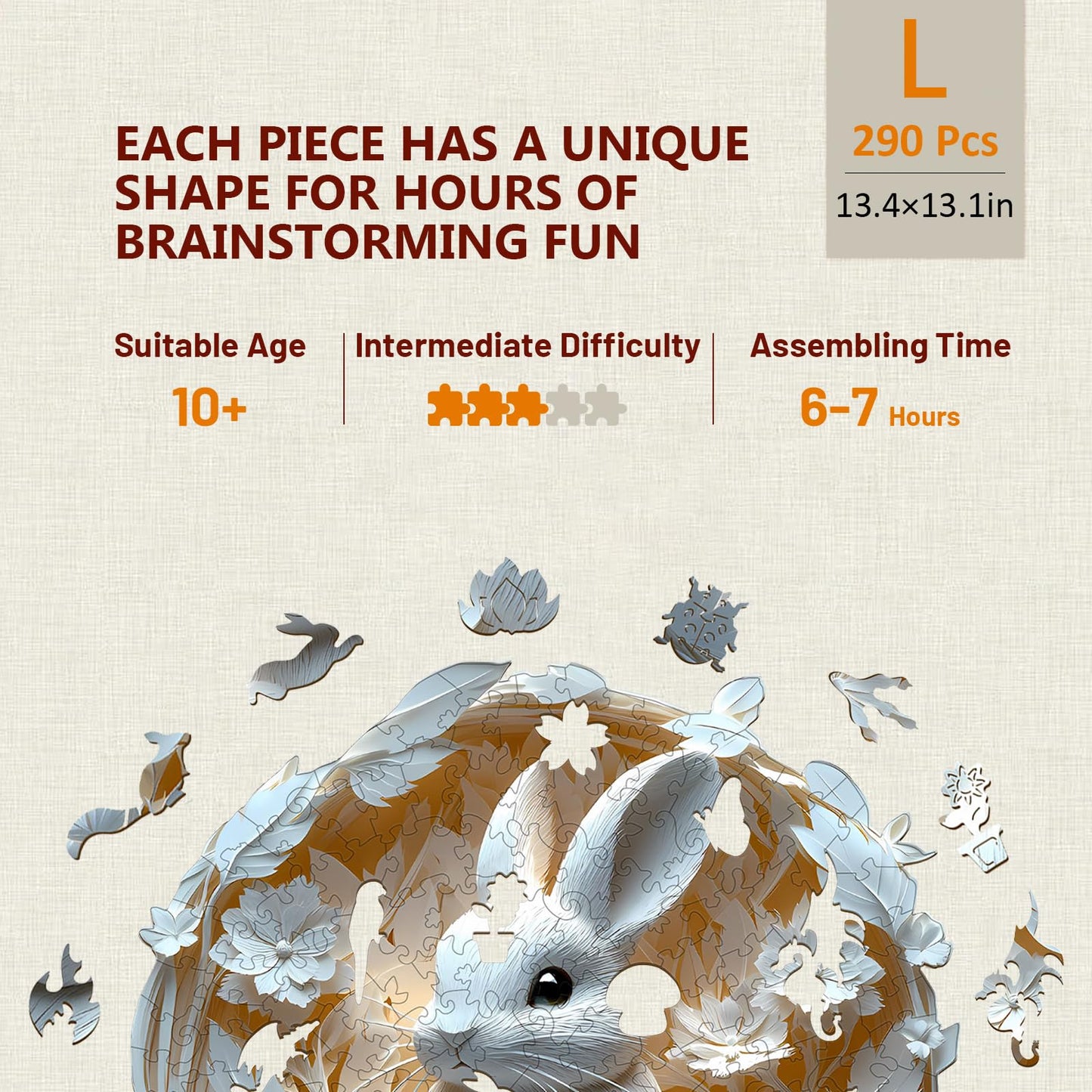 Wooden Puzzles for mature-themeds  Bunny Puzzle  3D Visual Effect Paper Rabbit Puzzle  Wood Puzzles mature-themed  Unique Animal Shape  Birthday Gifts for Friends  Home Decor (L-13.4 * 13.1in-290 pcs)