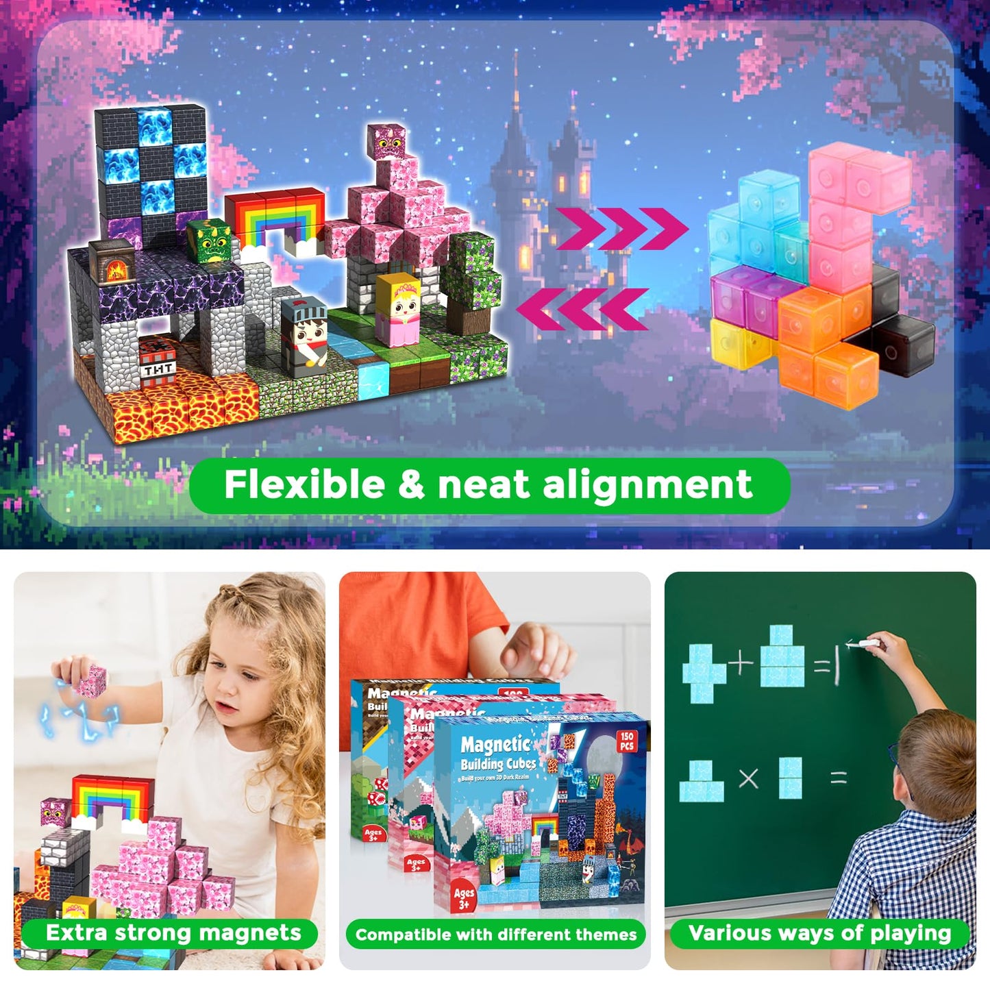 Magneverse 150 PCS Magnetic Blocks - Magnet Toys for Kids, Boys and Girls, Magnetic Building Blocks Cubes, Stacking Magnets for