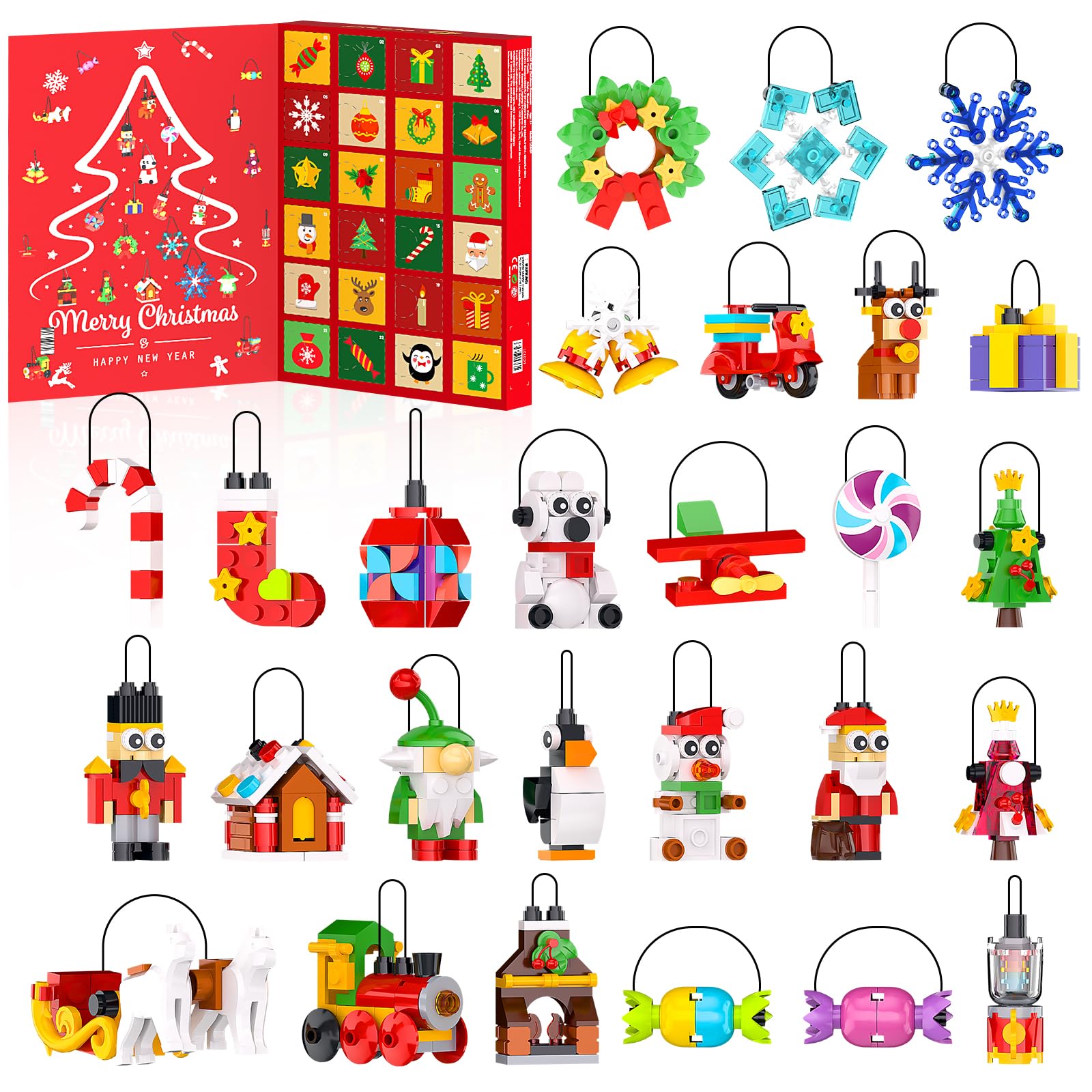 Christmas Advent Calendar 2025 Building Sets, 24 Packs Christmas Ornaments Building Kit, Christmas Tree/Santa/Reindeer/ Gingerbr