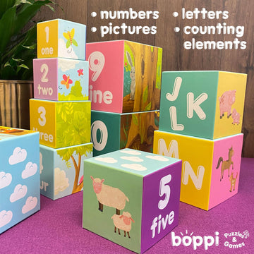 Boppi Baby Stacking Blocks Farmyard Animal Toys With Letters And Numbers, Montessori Cubes For Toddlers, Preschool Learning Toys