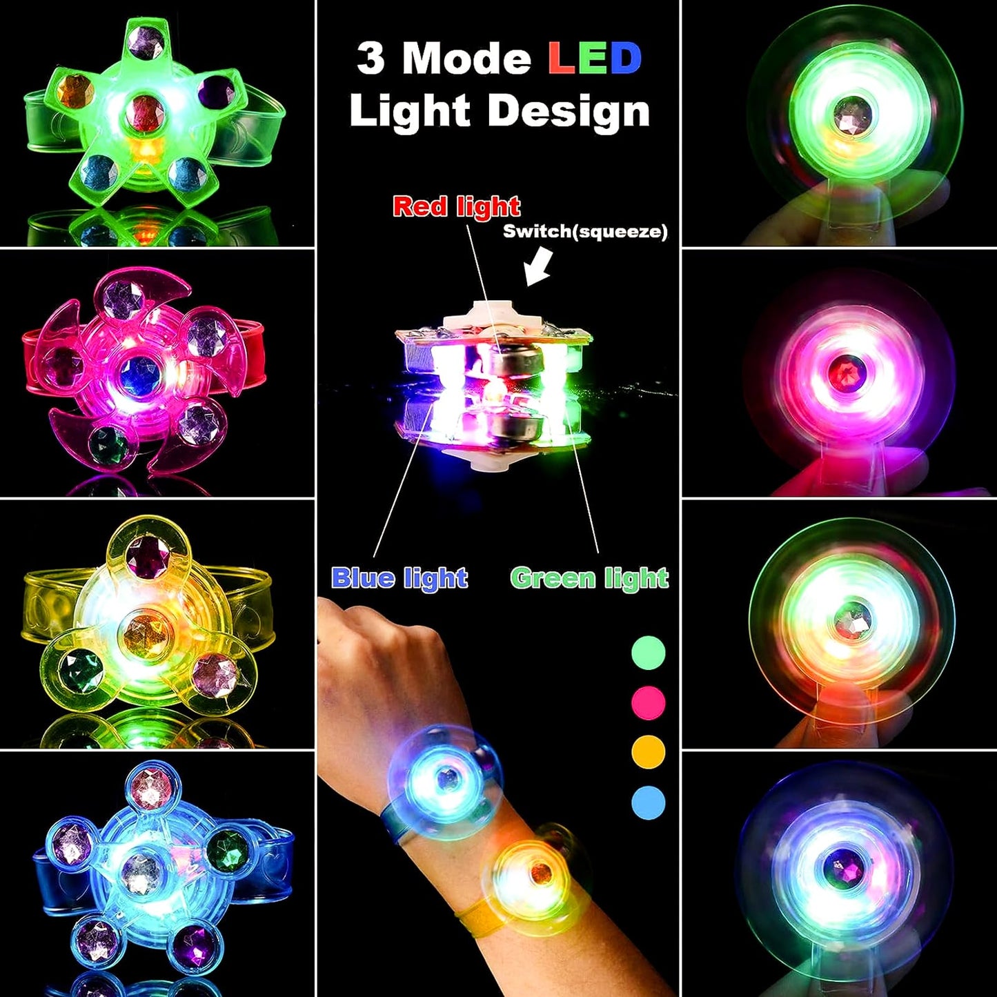 Mikulala 24 Pack LED Light Up Fidget Spinner Bracelets,Party Favors for Kids 4-8 8-12 Goodie Bag Stuffers,Glow in The Dark Party