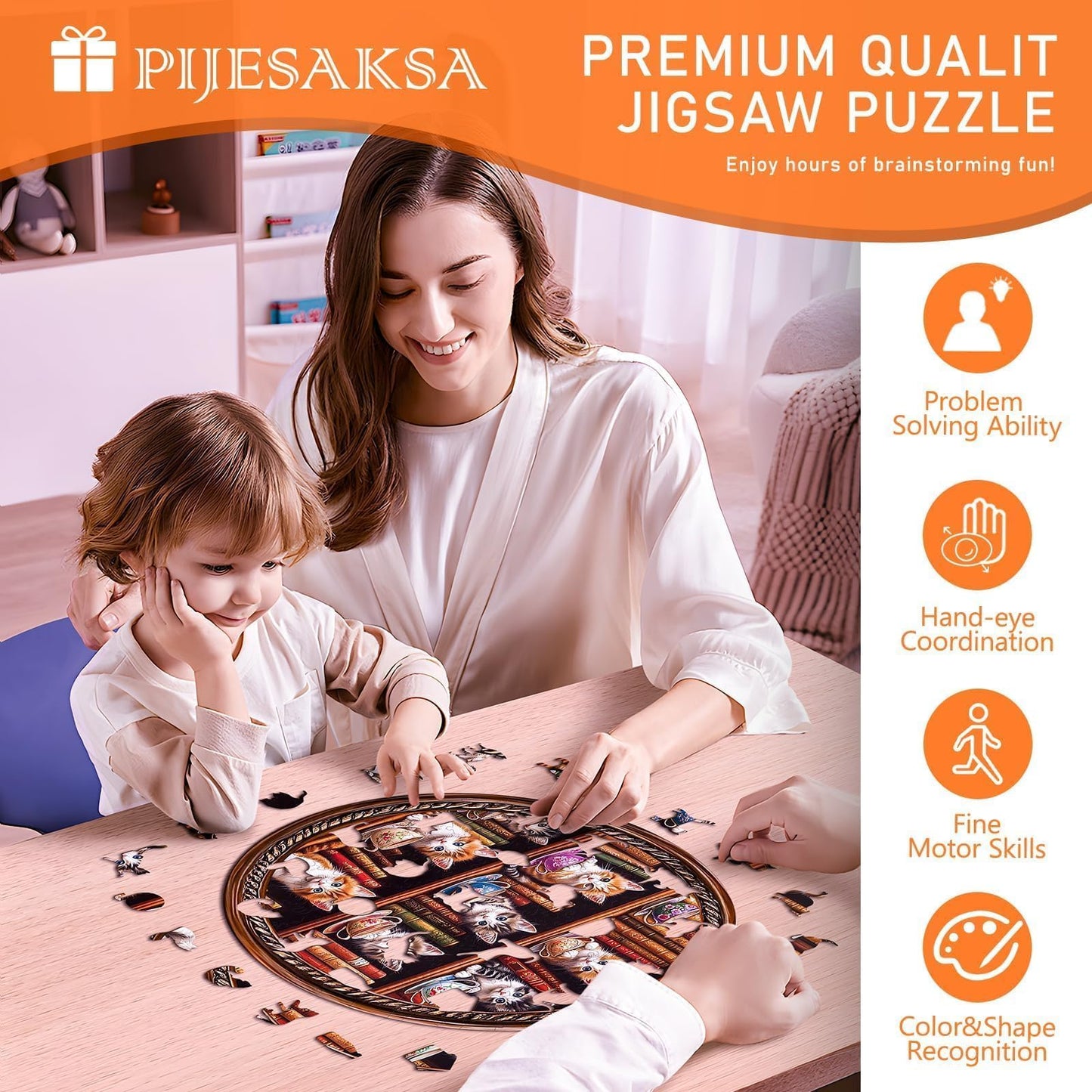 Wooden Puzzles for mature-themeds - Cat Coffee Library Puzzle  Unique Shape Wooden Jigsaw Puzzle for mature-themeds  Wood Puzzles mature-themed  Gift for Cat Lovers  Home Decor (S- 8.5 * 8.5in- 100 Pieces)