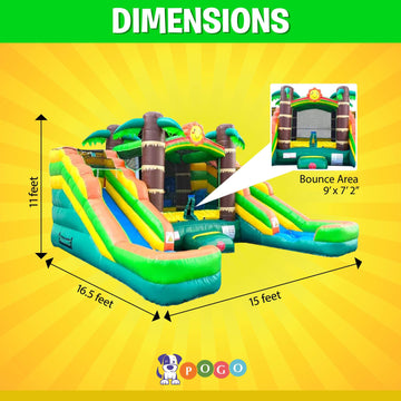 Crossover Tropical Inflatable Bounce House with Double Inflatable Water Slides for Kids, 16.5 x 15 x 11 Foot, Bouncy House for K