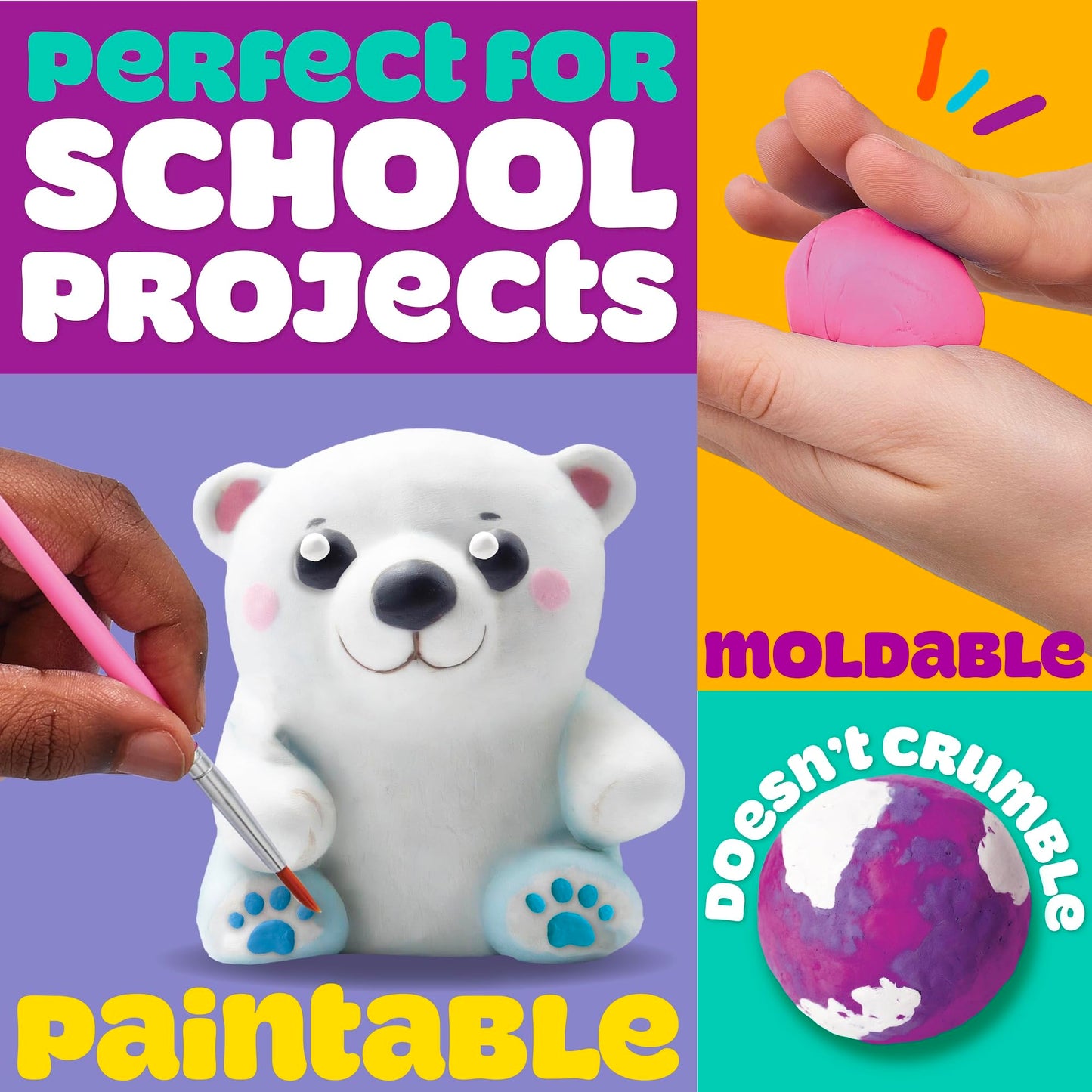 Play-Doh Brand Multicolor Air Dry Clay Bucket, 40 oz, 5 Colors, Paintable Clay Lightweight & Crumble-Free Sculpting Clay, Arts a