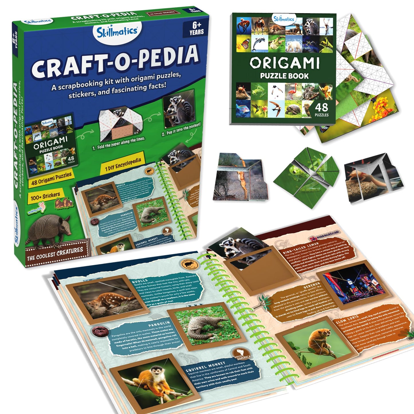 Skillmatics Scrapbooking Kit & Origami Puzzle Book - 48 DIY Folding Puzzles with Fun Fact Encyclopedia, STEM Learning & Travel T