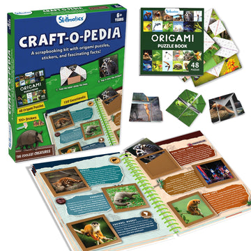 Skillmatics Scrapbooking Kit & Origami Puzzle Book - 48 DIY Folding Puzzles with Fun Fact Encyclopedia, STEM Learning & Travel T