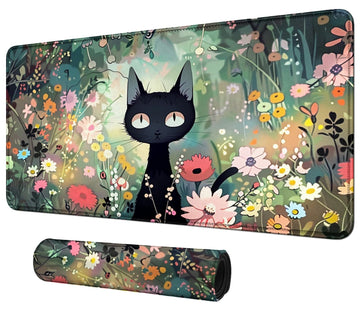Bfdhgqzc Black Cat Among Flowers For Mtg & Tcg Playmat, 24'' X 14'' Mouse Pad For Mtg/Rpg/Ccg Trading Card Games