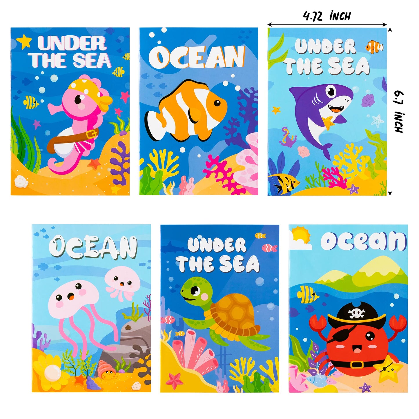 ANGOLIO 24Pcs Ocean Animals Coloring Books Bulk for Kids Mini DIY Art Drawing Book Set for Shark Seahorse Jellyfish Under The Se