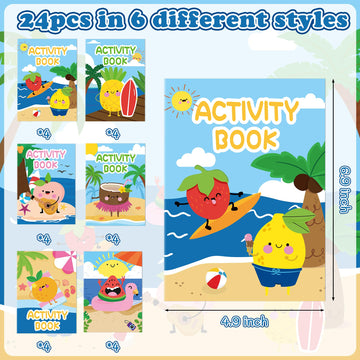 X1Zuue Summer Activity Books For Kids - 24Pcs Coloring Fruits Books Set Bulk Summer Tropical Search Mazes Word Scramble Games Mi