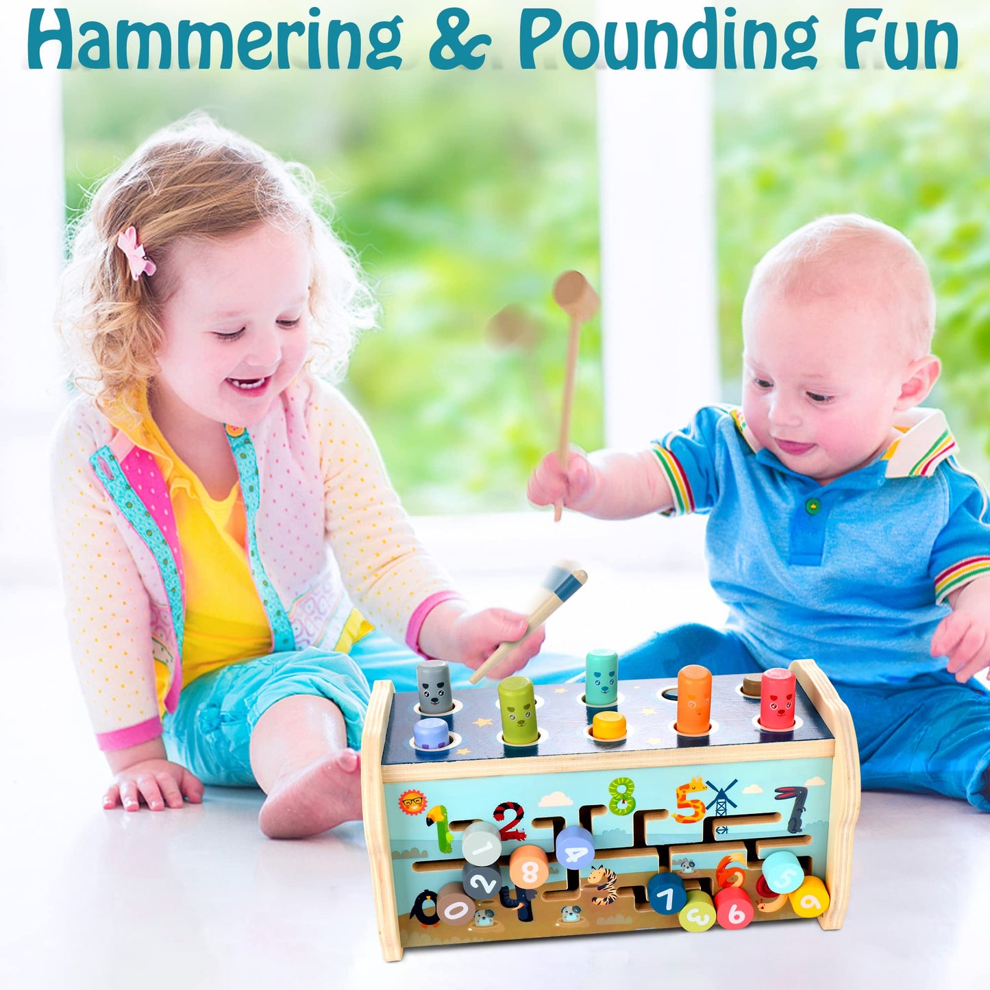 KIDWILL Wooden Hammering Toy with Pounding Bench & Xylophone, Montessori Learning for 12+ Months, Model MMM239, Medium Size