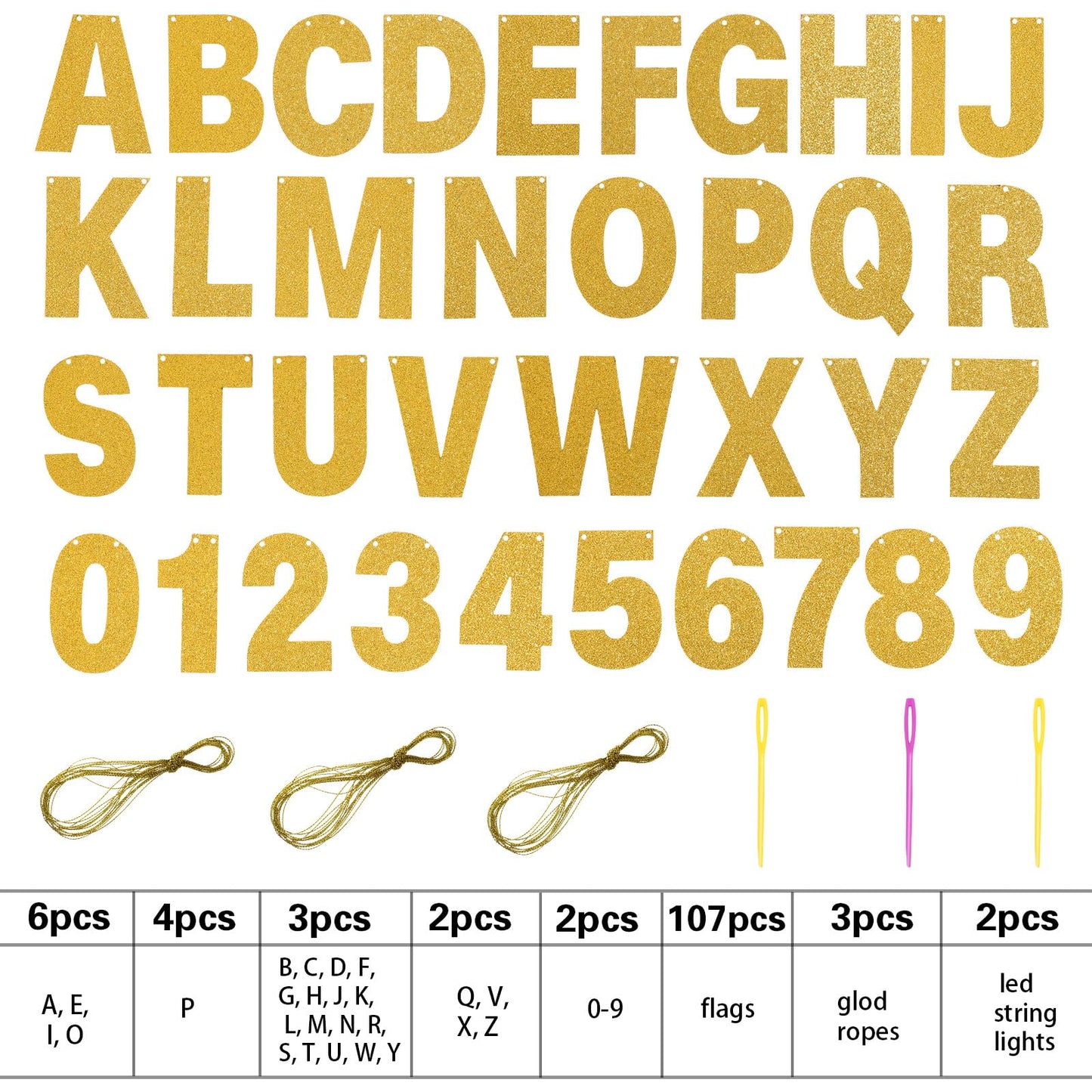 Taobary 112 Pcs Diy Letter Banner Glitter Customizable Banner Kit Custom Banner Including 107 Letters And Numbers 3 Rope For Hal