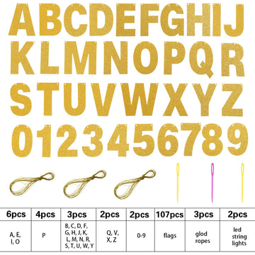 Taobary 112 Pcs Diy Letter Banner Glitter Customizable Banner Kit Custom Banner Including 107 Letters And Numbers 3 Rope For Hal