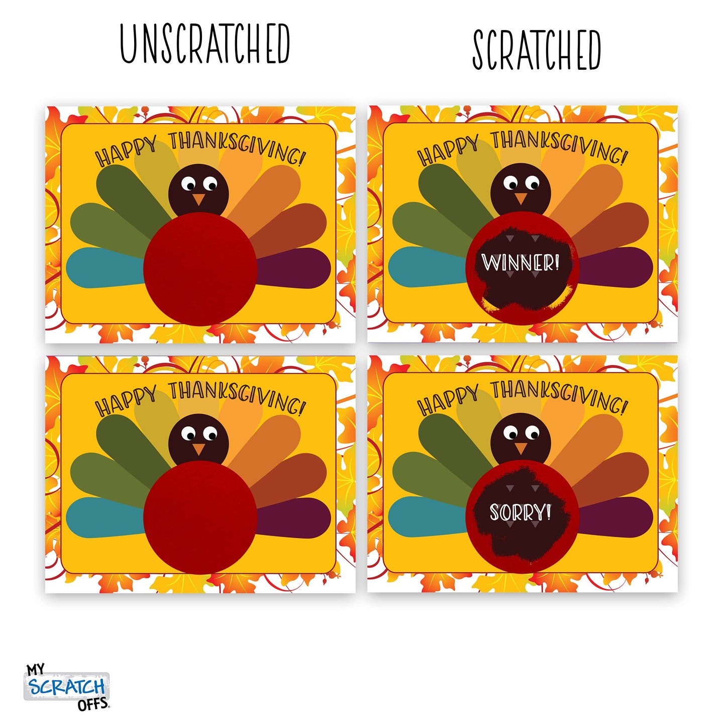 My Scratch Offs - 26 Pack Thanksgiving Turkey Friendsgiving Scratch Off Cards For Family Games, Thank You Cards Small Business, Party Games & Door Prizes