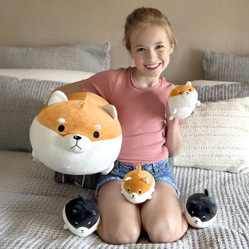 Tezituor Shiba Inu Plush Stuffed Animal, 18'' Stuffed Shiba Inu Mommy Shiba Inu With 4 Baby Shiba Inu, Stuffed Cotton Plush Animal Toy Gift For Kids