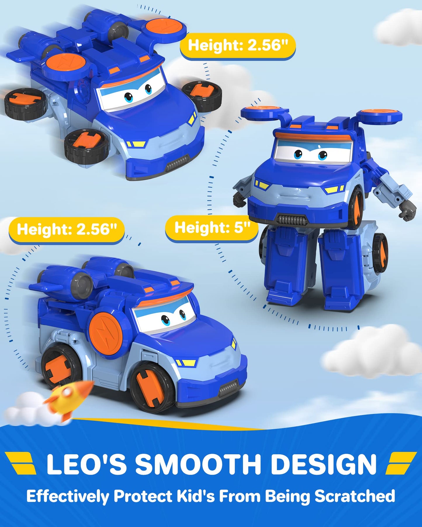 Super Wings 5 Inch Transformer Toys Leo Action Figure, Transforming Airplane To Robot, Season 5 New Character, Fun Toy Plane For 3 4 5 Years Old Boys Girls, Preschool Birthday Gift For Kids, Blue