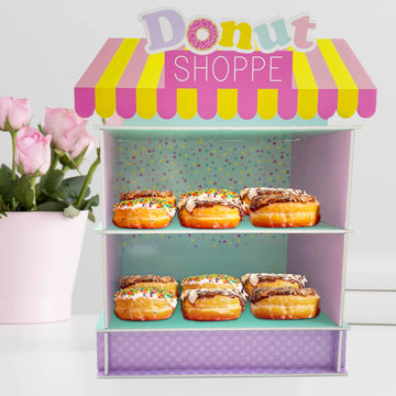 4Es Novelty Donut Stand for Donut Birthday Party Supplies & Decorations, Cupcake Stand Dessert Table Centerpiece