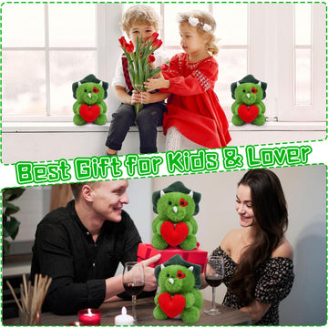 Jizwpoom Valentines Day Plushies - Valentines Dinosaur Plush, Valentines Stuffed Anima Dinosaur Toy, Cute Heart Dinosaur Valenti