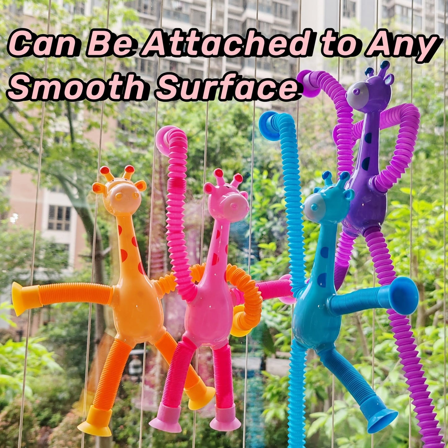 12 Pcs Telescopic Suction Cup Giraffe Toy-Sucker Pop Tube Fidget Sensory Toys Party Favors For Kids Toddler Age 3 4 5 6 7 8 9,Bi