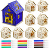 Wenqik 9 Pcs Eid Mubarak Wooden House with 12 Watercolor Pens DIY Graffiti Crafts Ramadan Decorations Wooden Eid Houses for Kids
