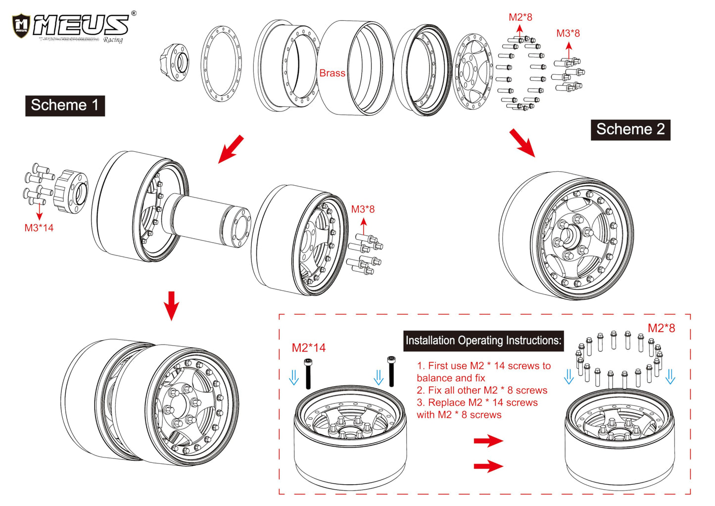 Meus Racing 1.9'' Beadlock Wheels Rims, 120.5G Brass & Aluminum Deep-Dish Wheels For 1/10 Rc Crawler Scx10 Trx4 Vs4-10 Gen8 (D-S