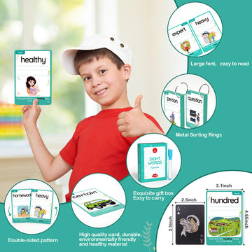 Wjpc 55Pcs Cards, 106Pictures High Frequency Sight Words Flash Cards 2Nd, 3Rd Grade (Third-Grade) For 7,8,9,10,11 Years Age Kids