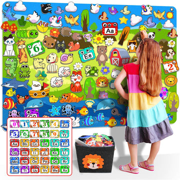 204Pcs Animals Felt Busy Board Story Set with Storage Bag Preschool Large Wall Storyboard Forest Themed Early Learning Interacti