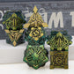 ORIFANTOU 7PCS Metal DND Dice Set Green Yellow D&D Dice with Box, Debris RPG D and D Dice Dungeons and Dragons Role Playing Game
