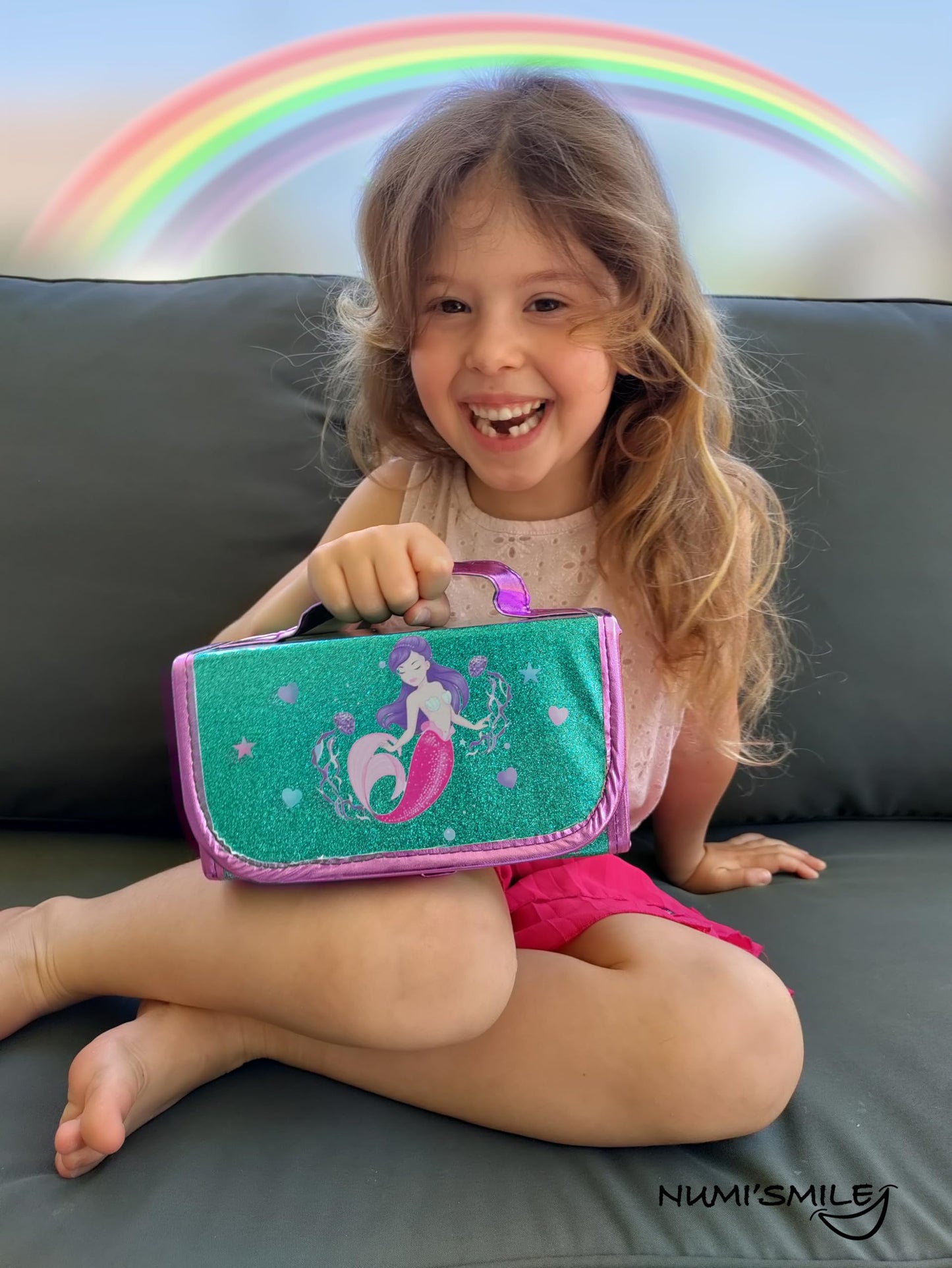 NUMI'SMILE Mermaid Pencil Case Art Set with Fruit Scented Markers, Purple, Model NSMPC-9278, Perfect for Girls Ages 3-10
