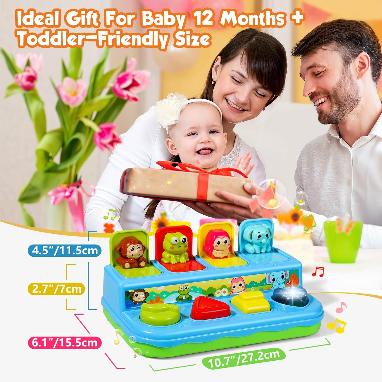 Ainoi Preschool Early Development Cause And Effect Pop Up Toys, Light Musical Baby Infant Toys 6 To 18 Months, Kids Toddler Lear