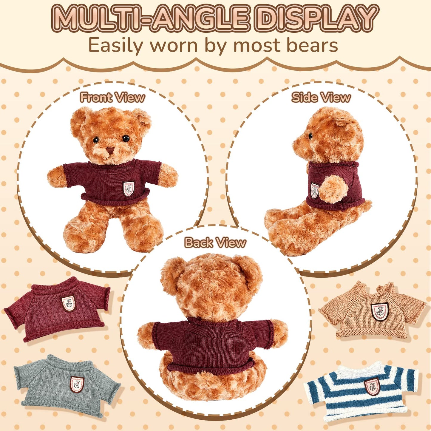 Sratte 8 Pcs Doll Clothes Bear Clothes Cute Stuffed Animal Doll Accessories Plush Toy Clothes Bear Sweater Outfit Fit Most 14-18 Inch Bears Animal Plush Dolls Stuffed Toys