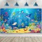 Under The Sea Birthday Banner Ocean Animal Party Decorations Birthday Photo Backdrop Background Dolphin Shark Underwater Decorat