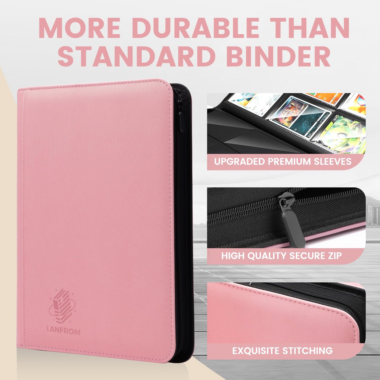 9 Pocket Card Binder  enhanced Ringless Trading Card Binder 360 Side Loading Pocket PU Card Collection Binder  Sturdy Collectible Card Albums Card Folder for MTG  TCG  Sports Cards  Game Cards-Pink