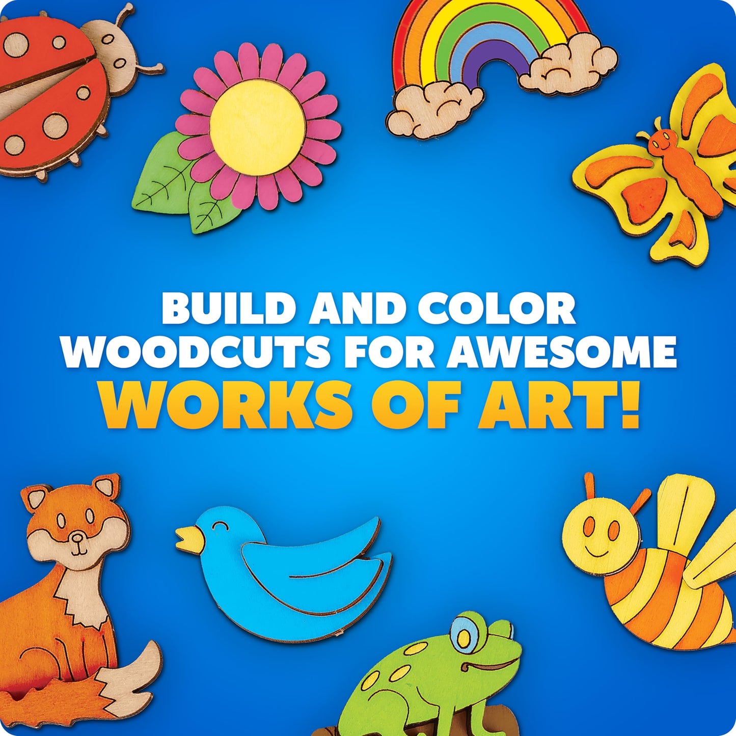 Blue Marble Wooden Magnet Craft Kit - Create & Paint 15 Nature-Themed Magnets with 8 Watercolor Pens, Magnet Art Kit, DIY Magnet