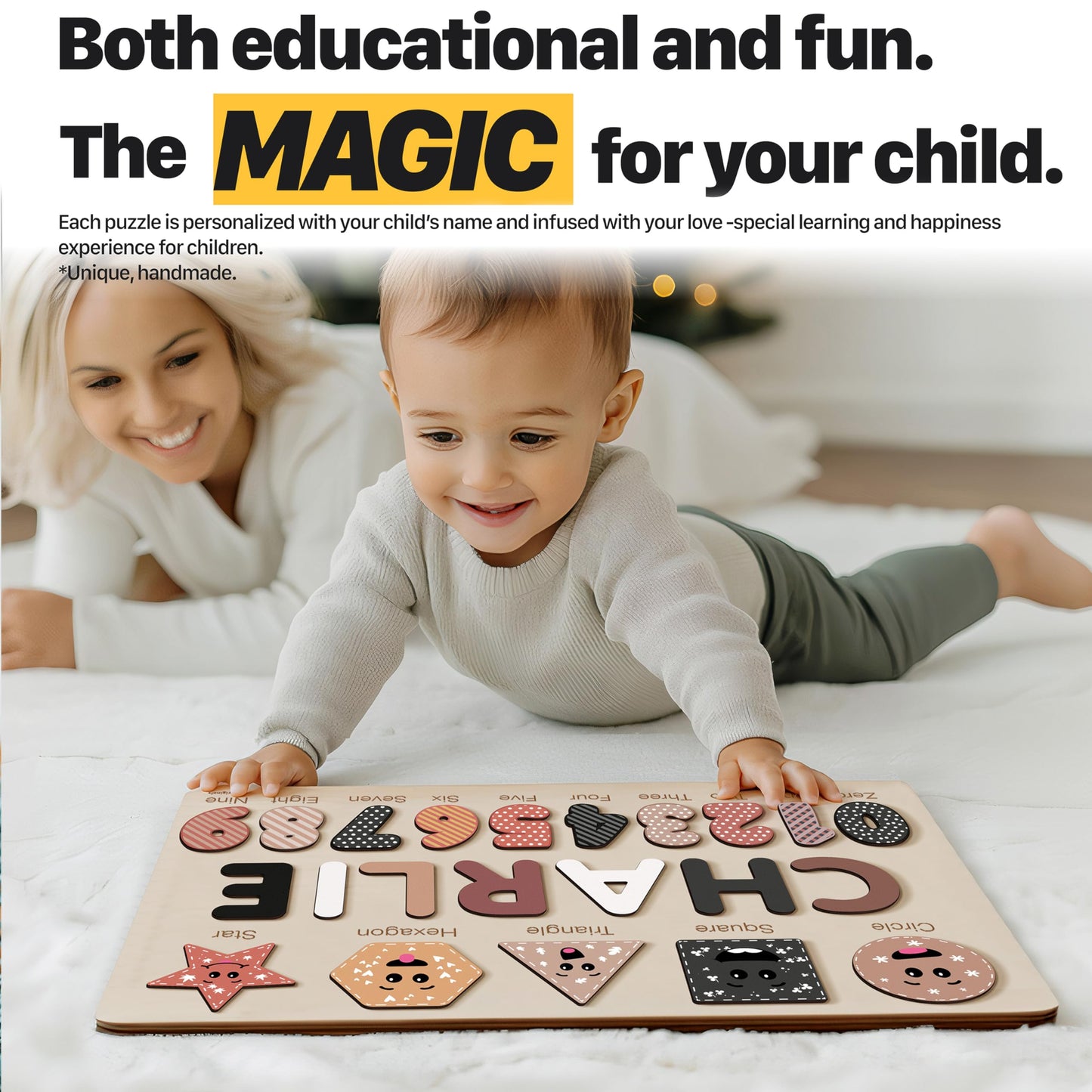 Personalized Name Puzzle for Babies and Kids - Zuzu Puzzle Wooden Toy  Educational Toddler Gift  Baby Shower or Newborn Gift (0-36 Months)-TSCA CPC Certified