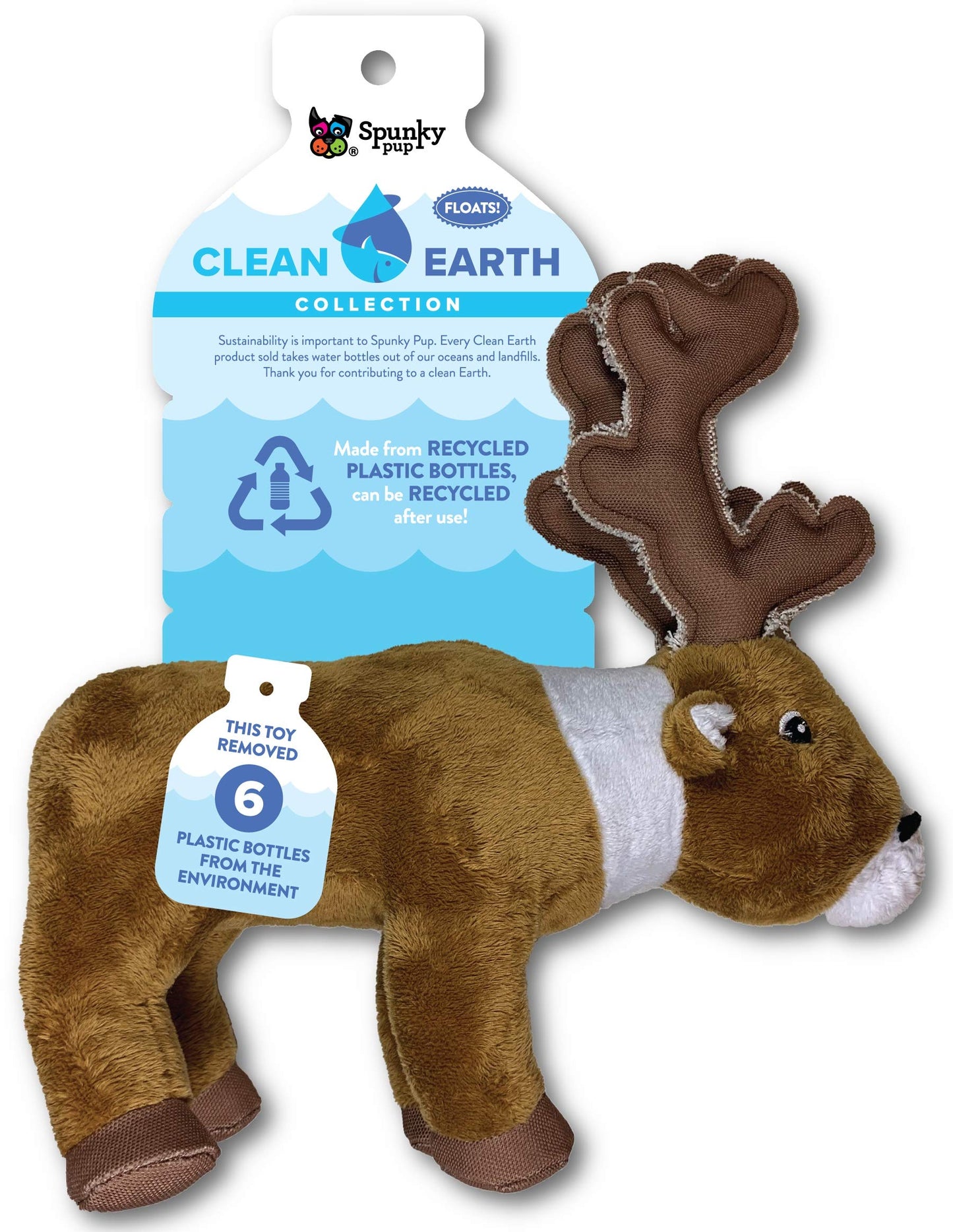 Spunky Pup Clean Earth Plush Caribou | Made From 100% Recycled Water Bottles | Large