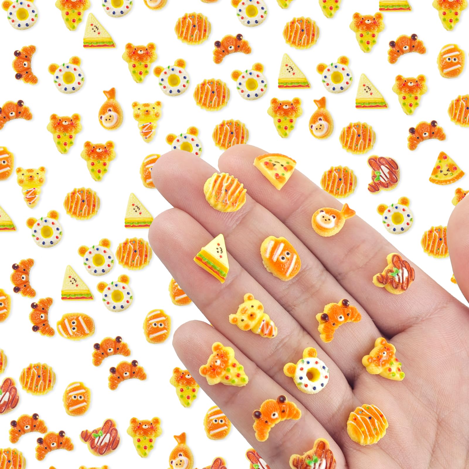 WOZADU 200 PCS Mini Food Figures for Crafts Tiny Resin Baking Bread Miniature Things for Dollhouse Fairy Garden Micro Landscaping Decoration Cake Toppers Decor