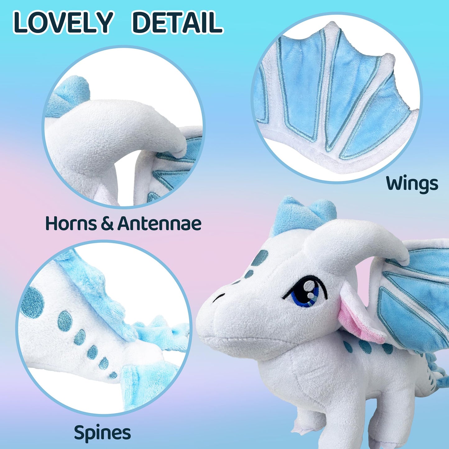 New Dragon Plush Stuffed Animal Plushies Toy Kawaii Dragon Decor Merch Present For Kids Boys Girls For Aged 3+ (White)