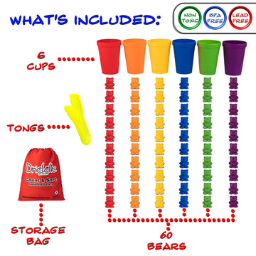 Colorful Counting Bears With Matching Cups - 60 Bears - Sort, Count & Color Recognition Learning Toy For Toddler & Kids - Montessori Education - Preschool Game