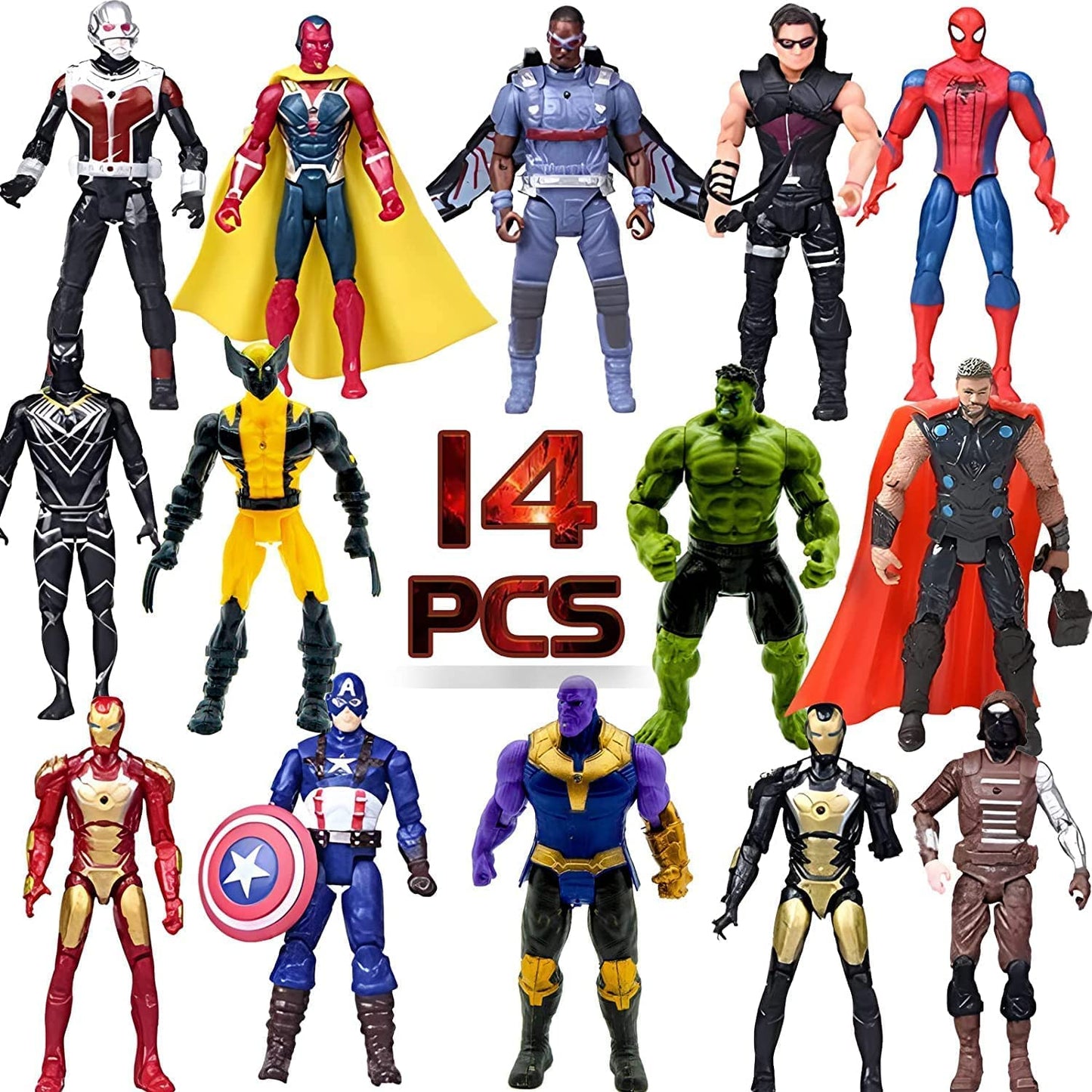 Muksse 14 Pcs Big Set Superhero Action Figures - Collectible Models 6.5-Inches Tall, Exclusive Set Superhero Toys, For Kids, Fig