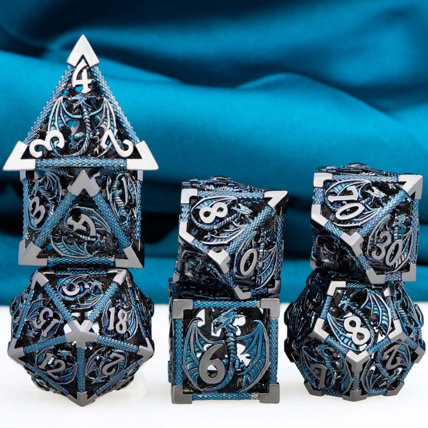 ARUOHHA Hollow DND Metal Dice Set Dungeons and Dragons Black Blue D and D Dice with Gift Box, RPG D&D Polyhedral Dice Role Playi