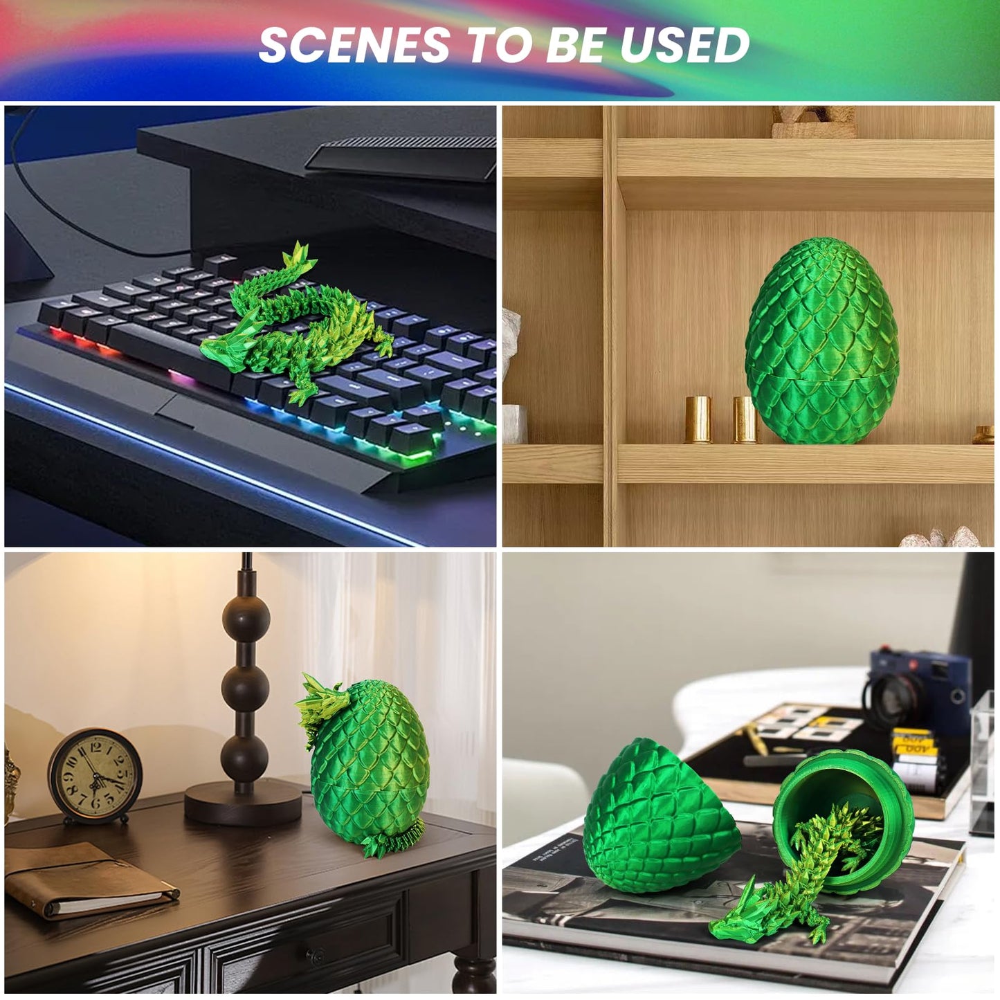 3D Printed Dragon Egg, Dragon Eggs With Dragon Inside, Articulated Dragon, Mystery Dragon Egg Fidget Toy, 3D Dragon Eggs Surprise Fidget Toy (A-Laser Yellow Green+Egg)