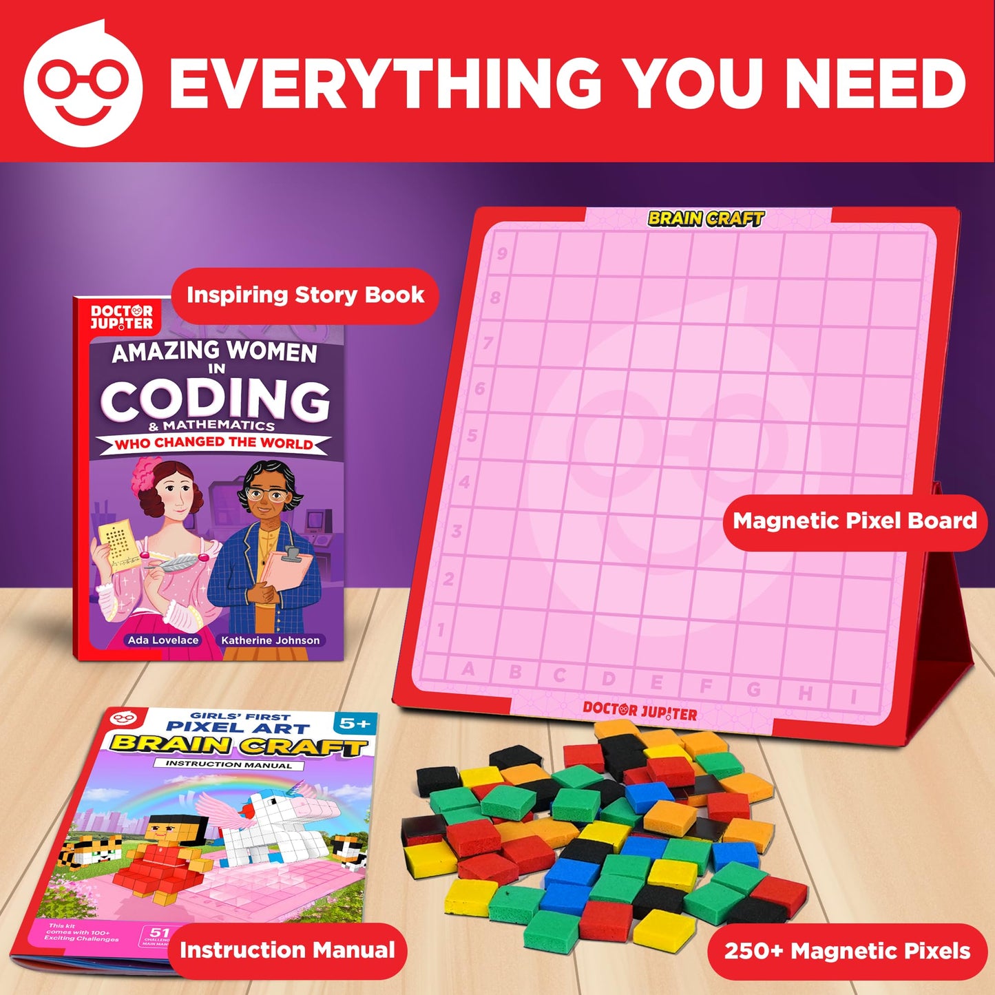 Doctor Jupiter My First STEM Pixel Art Kit, Brain Craft for Girls Ages 5+ | Birthday Gift Ideas for 5-6-7-8-9-10 Year Old Girls