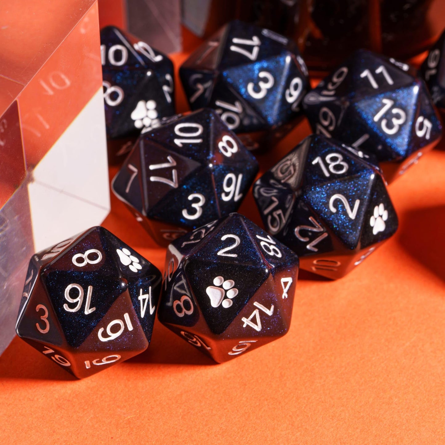HDdais 10 Pack Glitter D20 Dice, Set of 10, 20 Sided Dice Black Mixed Blue D20 Polyhedral Dice for DND RPG MTG Tabletop Game