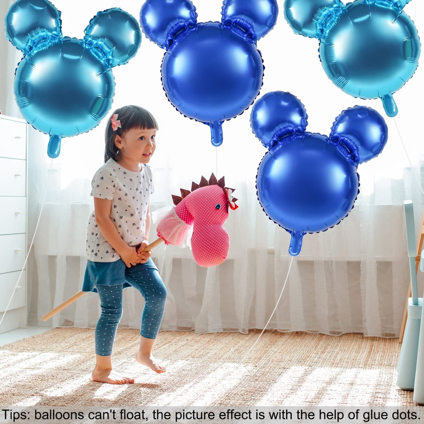 Mikimiqi 4 Pcs Mouse Head Foil Balloons, 24'' Mouse Mylar Balloon For Birthday Party Decorations Jumbo Mouse Head Aluminum Foil Balloons Party Favors Supplies (Blue)